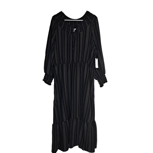 New 2X Black Gray Maxi Peasant Tiered Dress Slimming Modest Terra & Sky - Picture 1 of 8